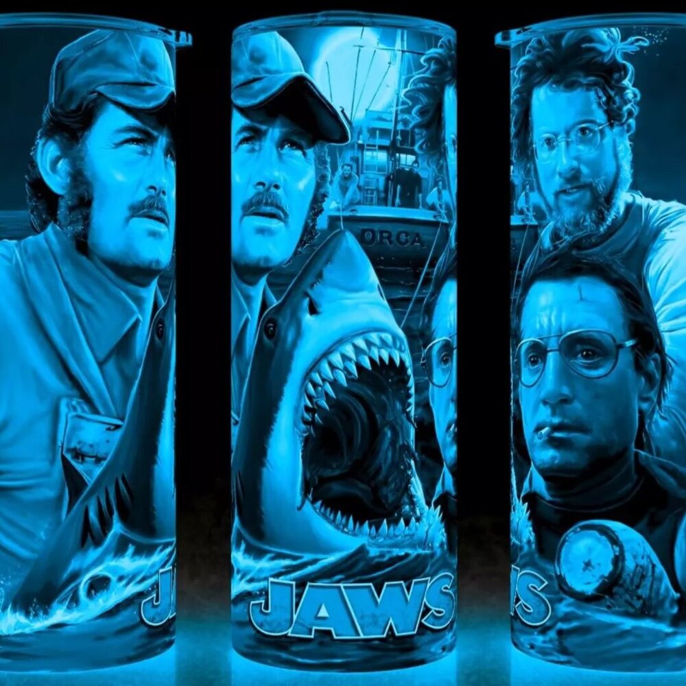 Glow in the Dark Jaws 70s Horror Great White Shark Movie Cup Mug Tumbler